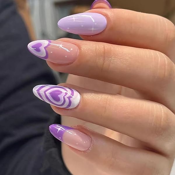 EBANKU Kinder-Fingernägel 24 Stück – Press-on Nägel Mit Violetten Blumen