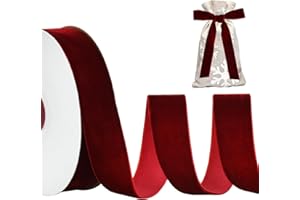 RIBBOOO Wine Red Velvet Ribbon 2.5CM x 9.14 Meter, Vintage Velvet Ribbons for Christmas Wreath Bow Decoration Craft Gift Wrapping, Valentine's Day Bouquet Packaging