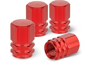 XTHROTSENK 4 Pcs Aluminum Tire Stem Valve Caps Red Tire Valve Caps Wheel Valve Covers Hexagon Design Aluminum Valve Stem Covers Tire Nozzle Caps Tire Cap Cover Accessories Universal for Cars, Trucks, Motorcycles