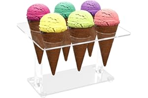 IDEAL SWAN Soporte Conos de Helados Acrílico Cono de Helado Soporte Transparente 6 Agujeros Soporte de Cono Expositor de Helado para Boda, Fiesta, Sushi, Palomitas Cono y más, Dedo Comida Exhibición Soportes