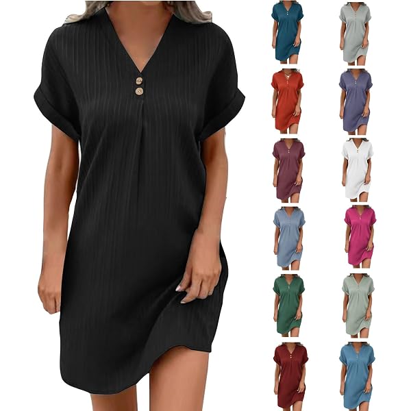 Robe Lin Femme Été Mi-Longue Col V Manches Courtes Grande Taille - Fluide, Respirante Et Chic Plage