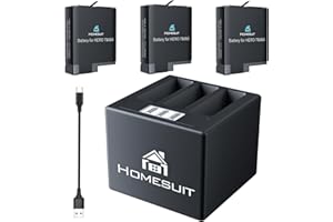 Homesuit Bateria Hero 7 (3 sztuki) i 3-kanałowa ładowarka USB LCD, kompatybilna z Hero 5/6/7 Black, Hero 2018. Kabel USB typu C w zestawie