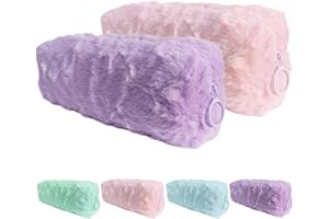 BELUIN Pack 2 Estuche Escolar para Mujer o Niña - Estuches Escolares para Guardar Material De Papelería O Maquillaje De Peluche En Color Pastel - Neceser Pequeño De Un Compartimento (Rosa Morado)