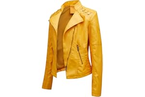 OverDose mujer Chaqueta de Cuero PU para Mujer, Mujer Invierno Retro Cremallera Bombardero Chaquetas Corta Deportiva Cuero PU Biker Cazadoras Imitacion Piel Moto Abrigos