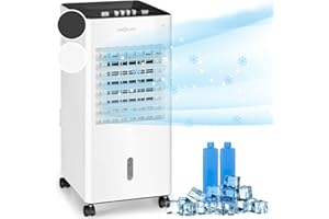 Oneconcept Freshboxx - Raffrescatore Evaporativo, Ventilatore, Umidificatore 3in1, 65 W, Flusso: 360 m³/h, 3 Velocità, Serbatoio: 6 L, 2 Siberini, Oscillazione Orizzontale, Bianco