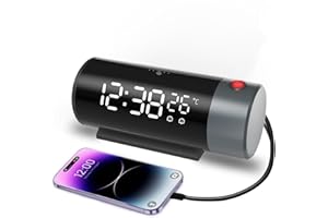 ‎VORRINC VORRINC Projektionswecker, 4 Bildschirmhelligkeiten und Automatische Helligkeitsanpassung, Projektionsuhr mit Doppelwecker/Schlummerfunktion/Ladeanschluss, Digitalwecker für Schlafzimmer