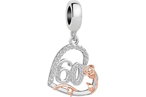 ZakiaHo 12 13 16 18 21 30 40 50 60 70 80 Birthday Charms for Bracelets Womens Rose Flower Love Heart Charm Beads Compatible with Pandora Bracelets