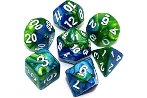Creebuy DND-Spielwürfel-Set, polyedrische Würfel, für Dungeon und Dragons, D&D, Pathfinder, Rollenspiele, RPG, mit Würfelbeutel, Blau-Grüntöne