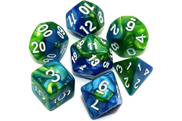 CREEBUY Blue Mix Green DND Dice Set de dés pour donjon et dragons D&D Pathfinder Jeu de rôle RPG Dés polyédriques avec sac à dés, Vert, Bleu Mélangé