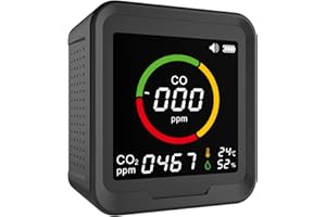 HAKINAKU Tragbarer CO-Melder Kohlenmonoxidmelder & CO2-Melder Kohlendioxidmelder Luftqualitätsmessgerät, 4-in-1 Messgerät für CO & CO2 & Temperatur & Luftfeuchtigkeit (PTH-9E_Dunkelgrau)