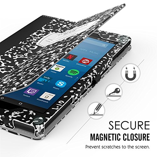 MoKo Hülle für All-New Amazon Fire HD 8 Tablet (7th Generation – 2017 Modell) – Kunstleder Ständer Schutzhülle Smart Cover mit Stift-Schleife für das neue Fire HD 8, Notizbuch Schwarz - 8