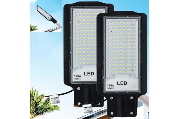 Eleganted 2pcs 100W LED Réverbères Lampe Exterieur 6500K Lampadaire Exterieur Projecteur LED Jardin Lampe IP66 Lumiere Spot d'extérieur étanche Pour Rue Garage Éclairage public