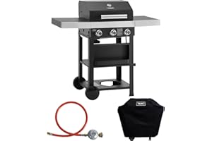 TAINO WABAYA 3+0 Gasgrill Grillwagen 3 Brenner Keramik Sear-Burner Piezo-Zündung Thermometer Warmhalterost Schwarz Matt mit Abdeckhaube
