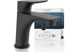 SCHÜTTE 33216 BOSTON Wasserhahn Bad Schwarz Matt, Waschtischarmatur, Mischbatterie Waschbecken Black, moderner Einhebelmischer mit Ablaufgarnitur, Waschbeckenarmatur für Ihr Badezimmer
