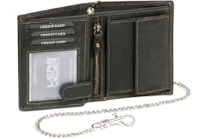 LEAS MCL Męski portfel z chromowanym łańcuszkiem portfel dla motocyklistów format pionowy ochrona RFID w stylu vintage, prawdziwa skóra, czarny - seria łańcuchów LEAS, Czarny, 12x10cm