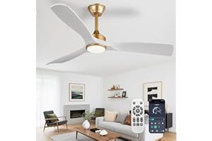 Depuley Ceiling Fan with Light Modern: 52 Inch Outdoor Fan with Remote App Control for Patio Porch - White Gold Ceiling Fan for Indoor - 3 Blade Fan Reversible Timer Quiet