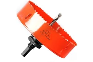 HOME COMPOSER Otwornica 135 mm, stal szybkotnąca HSS M42, bimetalowa, otwornica z trzpieniem sześciokątnym i wiertłem do drewna, suchej zabudowy i blachy metalowej, 1 sztuka, pomarańczowa