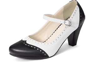 elerhythm Zapatos de tacón para mujer de los años 20 Gatsby Oxford, estilo vintage de los años 50, con puntera cerrada, con correa de tobillo
