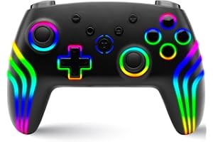 NITHO NEXUS Manette Sans Fil Compatible avec Switch/Switch 2/PC/Android/iOS, Gamepad avec Gyroscope 6 Axes, Double Vibration, Turbo, LED RGB, Joystick Ergonomique - Noir