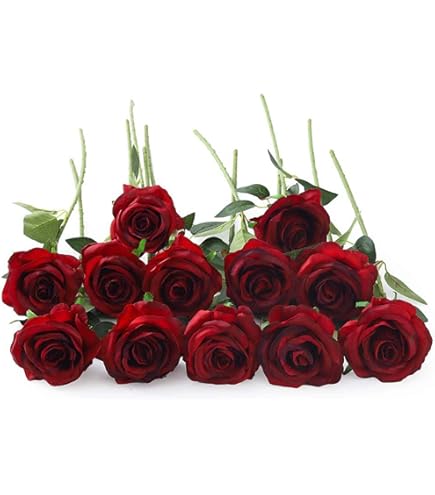 Woltoy 24 stuks kunstbloemen, stroomden rode roos boeket met stengels, echte touch nepbloemen voor vaas middenstuk, bruiloft en woondecoratie Woltoy 24 stuks kunstbloemen, stroomden rode roos boeket met stengels, echte touch nepbloemen voor vaas middenstuk, bruiloft en woondecoratie