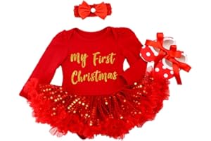 IBTOM CASTLE Baby Girls My 1st Christmas Costume Santa Claus Polka Dots Romper Dress W/Headband Bodysuit Ruffle Tutu Skirt for Newborn Infant Toddler Princess Xmas Fancy Dress Up Party Outfit Set
