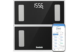 Homebuds Bascula de Baño Digital, Alta Precisión Asegurado por Báscula Grasa Corporal y Muscular Professional Factory DESDE 2001, sincronización de App 13 composición corporal, 182kg, LED, Negro