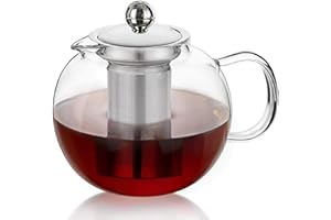 KEYOUNG Teekanne Glas Runde1300ml, Glasteekannen mit 304 Edelstahl Siebaufsatz, Hitzebeständiges Glass Teapot Ideal zur Tees und Kaffee für Mikrowellengeeignet und Spülmaschinenfest