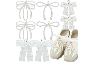 DDAYUP 8 Stück Weiß Perlen Schuhschmuck mit Bogen und Schleifen Schnürsenkel Charms Schuhanhänger Schnürsenkel Anhänger Schuh Sneaker für Sneakers Damen