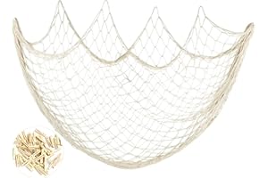 Old Tjikko Fischernetz Deko,Maritime Deko,Mediterranen Stil Fischerei Dekorative mit Farbigen Muscheln,Netz Schlafzimmer Wohnzimmer Wand Bar Party Decor Fotografie,Circa 150 x 200 cm (Beige 1.5m*2m)