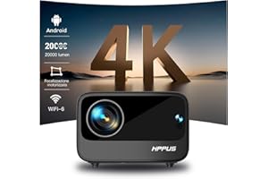HIPPUS 【Messa a fuoco elettrica/correzione trapezoidale】Hipppus Mini Proiettore 4K Android Smart Home Cinema 1080P Full HD WiFi 6 Bluetooth Video proiettore Grigio cellulare compatibile con smartphone/Fire