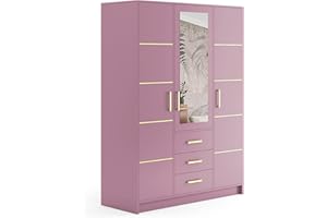 ‎ALTDECOR ALTDECOR Kleiderschrank mit Spiegel und selbstschließenden Flügeltüren - BALA - 150 x 200 cm - Rosa