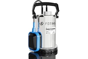 FOTING Schmutzwassertauchpumpe 400 W 11000 l/h, Förderhöhe max 6.5m, Eintauchtiefe max 7 m, Noryllaufrad, 10 m Anschlusskabel, variabel einstellbarer Schwimmerschalter, Portable Sump for Pool Draining