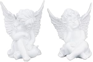 Zweipappel figura decorativa angelo angelo custode seduto sognante, set da 2, resina bianco crema, figura decorativa coppia angelo angelo bambini figura angelo decorativo angelo piccolo angelo