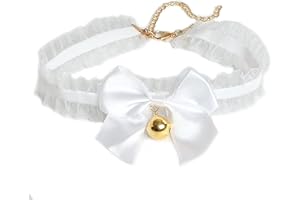 Fxaelian Punk Gothic Lace Chocker with Bell Bow Cosplay Lace Necklace Collar