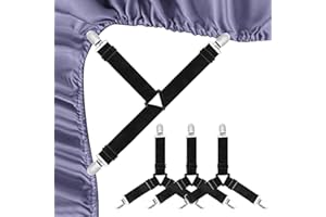 MYJ 4 Pcs Bed Sheet Straps, Mattress Cover Bed Sheets Clips to Hold Sheets in Place, Elastic Bed Sheet Suspenders Adjustable Bed Bands Fasteners Heavy Duty Grippers Black