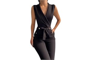 QHDDP Koch Hosen Für Damen Damenmode einfarbig T Wist Knopf V Ausschnitt ärmelloser schmal Geschnittener Business Overall Winter Leggings Blickdichte Leggings Damen