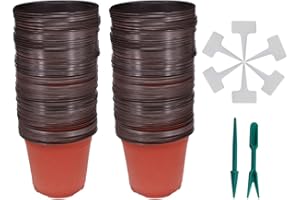 Huvai 100 Pcs 6" (15CM ) Plastic Seedlings Plants Nursery Pots with 100 Pcs Waterproof Plastic T-Type Plant Tags and 2Pcs/Set Transplanting Digging Mini Tools