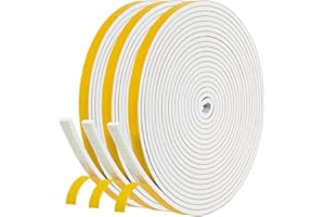 fowong Joint Isolation pour Fenêtre Porte, Joint en bande Adhésif Phonique, 6mm x 3mm x 15M total, Joint Calfeutrage en Mousse Caoutchouc, Multiusage Antidérapant Antichoc pour petit Article, Blanc
