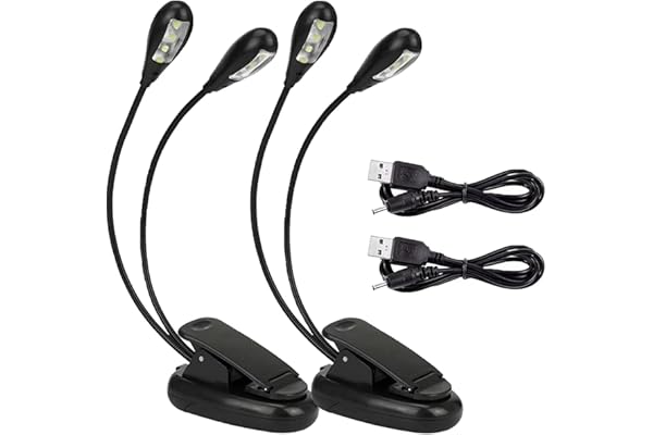 GERUI Lot de 2 éclairages LED pour pupitre à musique, 8 LED avec câble USB lampe, Luminosité réglable 2 niveaux, Convient pour support de piano, bureau, pupitre à musique