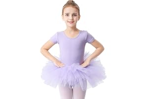 Mecceos Ballettkleidung Mädchen Tütü Ballettkleid Mädchen Kurzarm/Langarm Baumwolle Balletttrikot Ballettanzug Tanzkleid Tanzbody mit Rock Tütü