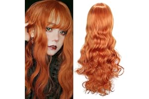 COLORFUL PANDA Colorfulpanda Perücke Orange Lange Natürliche Gewellte Mode Locken Perücke mit Pony Synthetische Wig für frauen mädchen Cosplay Halloween kostüm party,perücke Rot Braun 80 cm