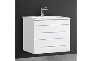 Alpenberger Badmöbel Set mit Waschbecken | Badschrank mit 2 Schubladen | Hängeschrank Bad | Waschtisch mit Unterschrank | Badezimmer Möbel | Waschbeckenunterschrank Weiß - 60 cm