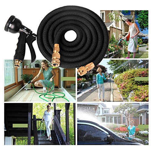 VOOKI Gartenschlauch mit 8-in-1 Brause 7m-30m Flexibel Dehnbar Wasserschlauch für Gartenarbeit Bewässerung Camping Reinigung, Dreifach-Latex-schlauch & massivem Messing Schnittstelle – (Schwarz 7,5m) - 2