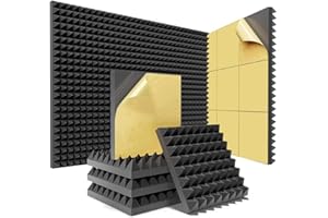 RUANI 12 Pack Acoustic Foam Panels of High Density with Self-Adhesive Black 12x12x2Inch