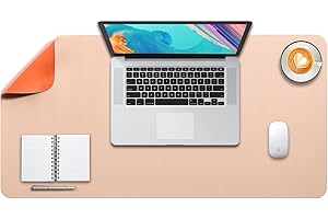 DOBAOJIA Tappetino per Mouse Grande, Mouse Pad XL, Sottomano da Ufficio, Laptop Tappetino, Tappetino Scrivania, Tappetino Scrittura, Uso Doppio Lato Simipelle PU 80 x 40cm Beige/Arancione