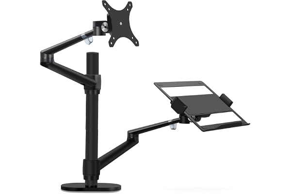 Thingy Club Support à double bras pour écran d'ordinateur jusqu'à 30 pouces et ordinateur portable de 12 à 17 pouces, hauteur réglable, pivotant à n'importe quel angl