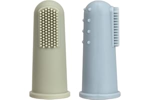 LOVE DEPOT Baby Finger Toothbrush, Food Grade Silicone Tooth Cleaner, 0-2 Years Infant Toddler Soft Silicone Training Aid BPA Free, 2 Pack (Sage+Ether)