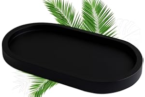 FARAMIR STORE Black Oval Handmade Ideal Candle Stand Jewelry Tray, Stone Powder Handmade Bathroom Bathtub Kitchen Dresser Countertop Organizer Home Decor (Black)