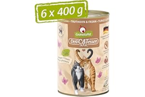 GranataPet Delicatessen Dinde & Faisan Lot de 6 boîtes de 400 g de Nourriture Humide pour Chats gourmets sans céréales et sans sucres ajoutés