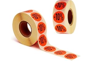 POKORNYS - Étiquettes promotionnelles « -10% » I Stickers pour marchandises à prix réduit I Lot de 2.000 autocollants de rabais en rouge vif I Adhésifs permanents, ronds, Ø 32mm